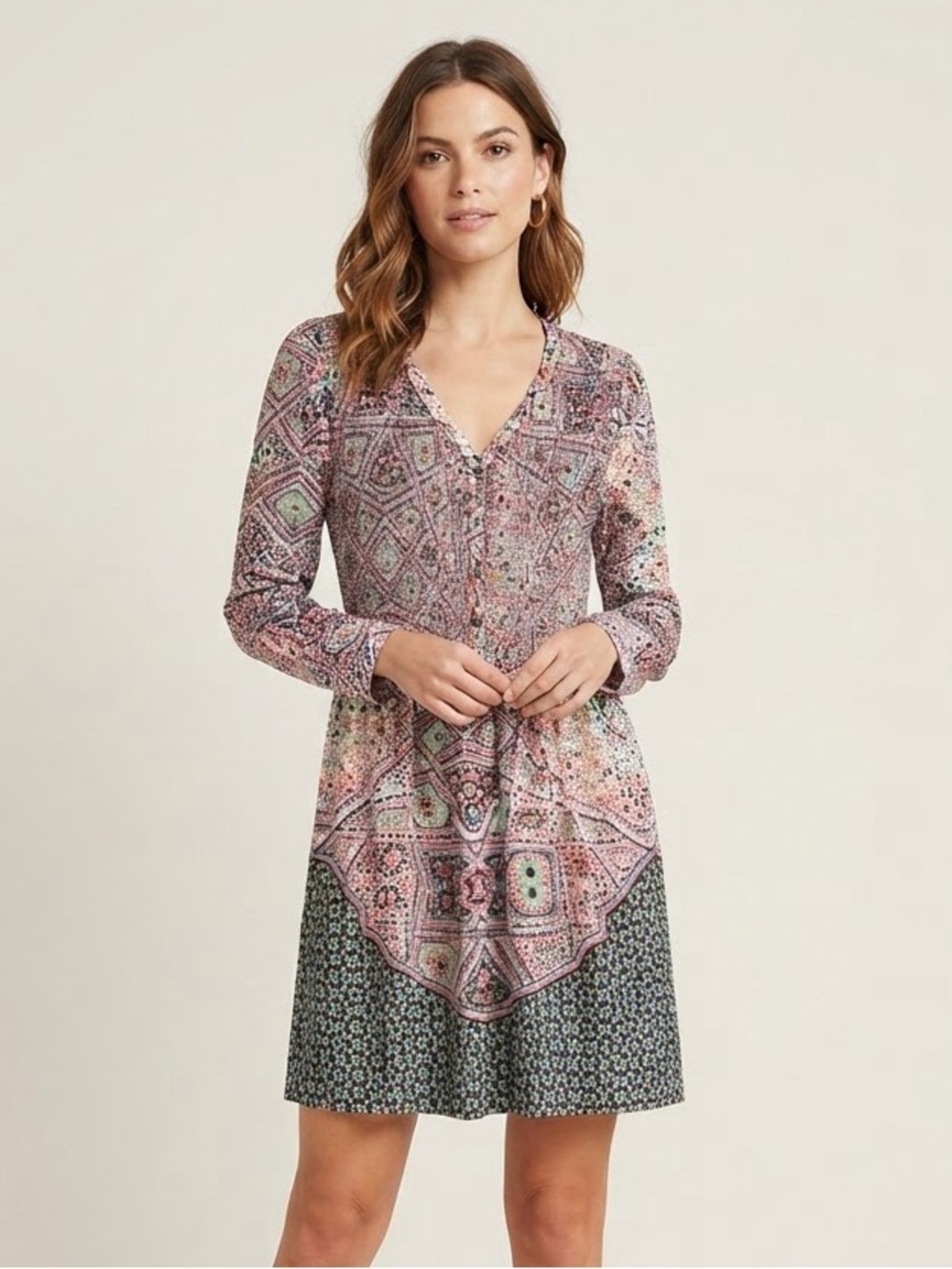 Anthropologie Maeve Sz M Tiled Amethyst Abstract Print Colorful Dress